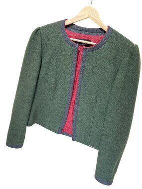 Geiger Tyrol Green Boiled Wool Jacket With Red Lining & Grey Trim Made In Austri